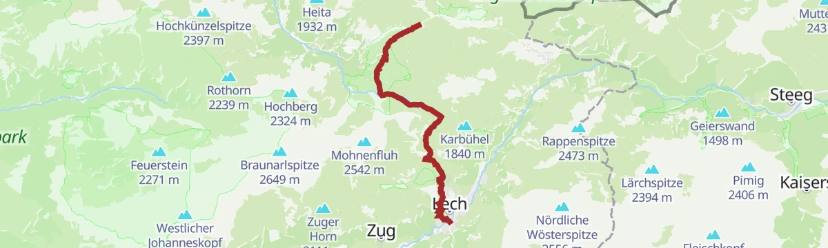 Route map: Warth | Vom Hochtannbergpass über den Körbersee nach Lech